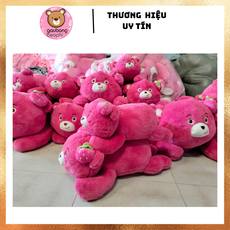 Gấu Dâu Nằm Mắt Mở Hàng Cao Cấp