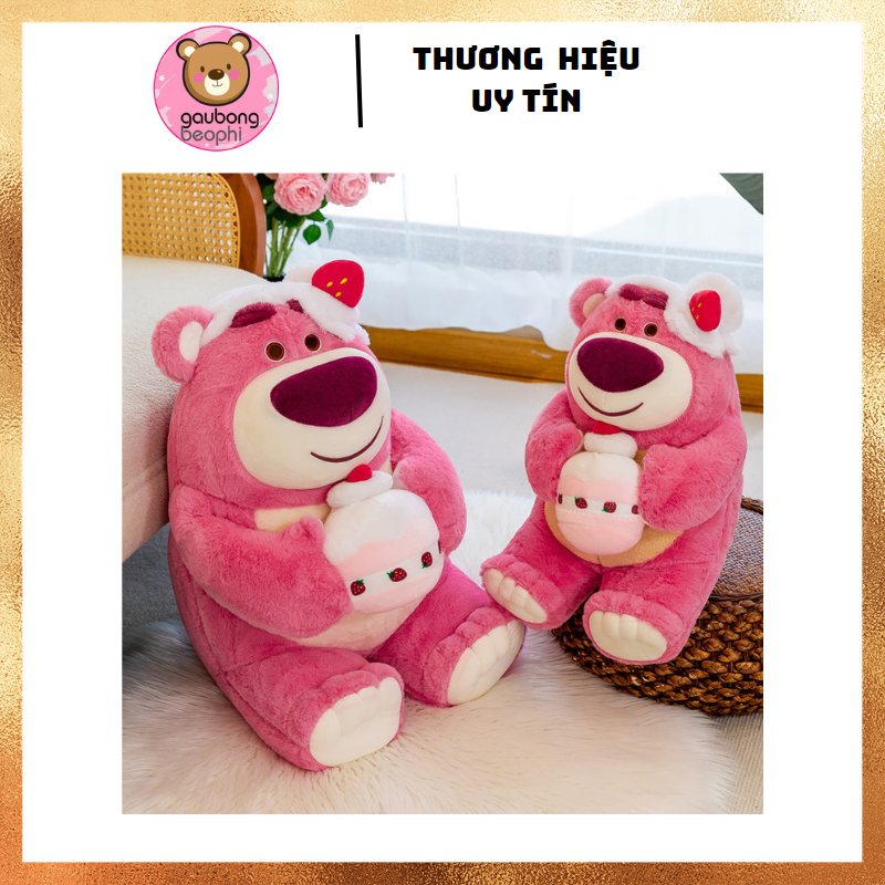 Gấu Dâu Ôm Bánh Kem Hàng Cao Cấp