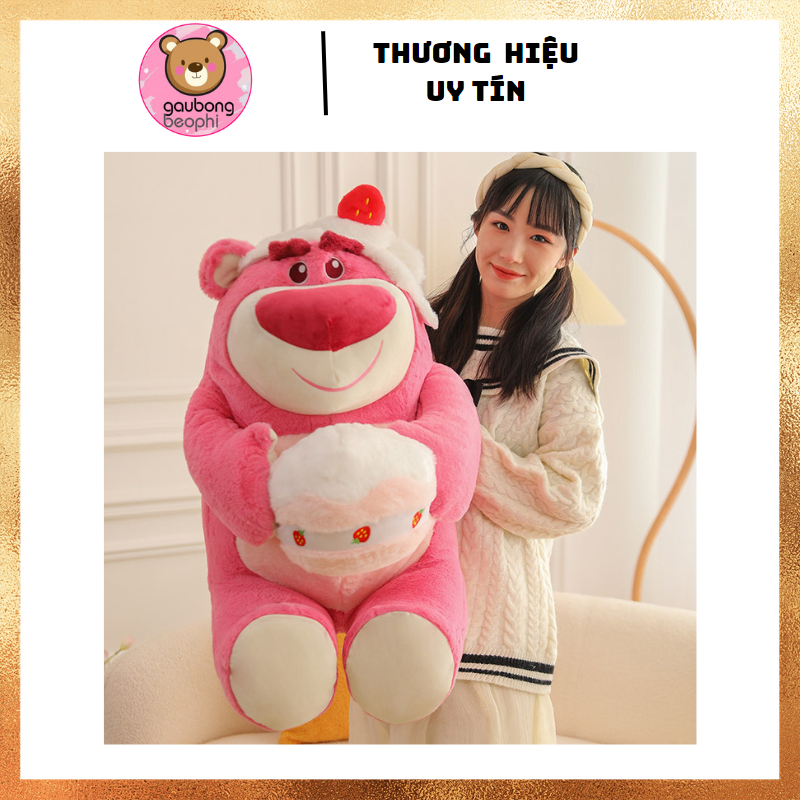 Gấu Dâu Ôm Bánh Kem Hàng Cao Cấp