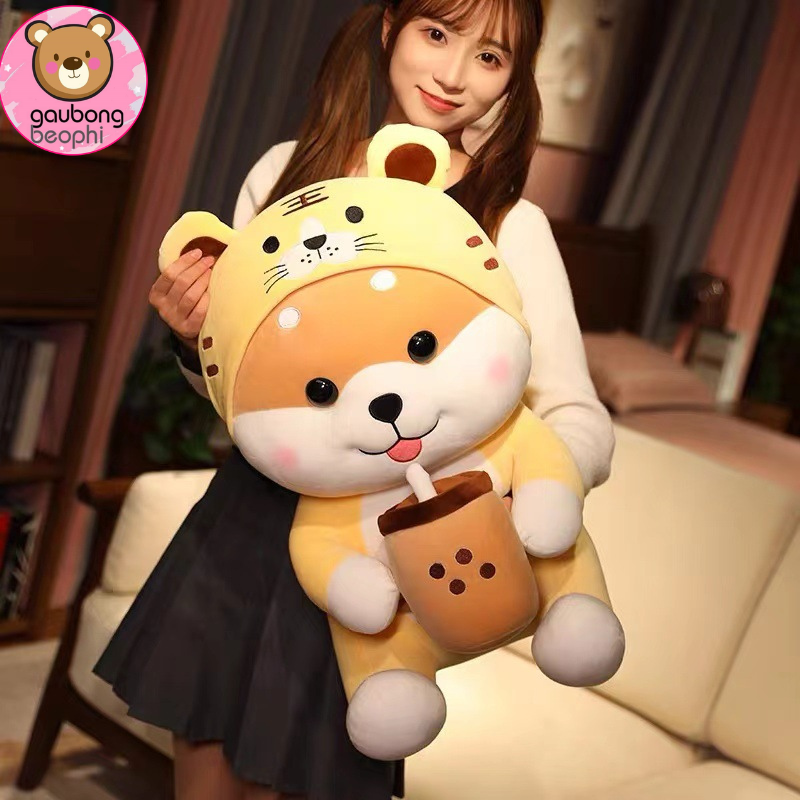 THÚ BÔNG CHÓ SHIBA ÔM LY TRÀ SỮA HÀNG CAO CẤP