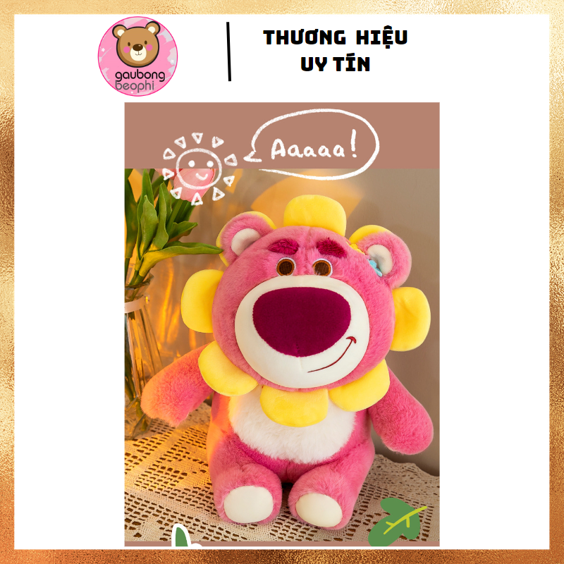 THÚ BÔNG GẤU DÂU NGỒI MẶT HOA HÀNG CAO CẤP