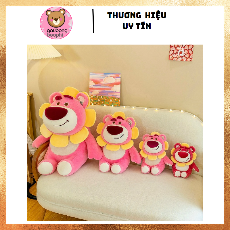 THÚ BÔNG GẤU DÂU NGỒI MẶT HOA HÀNG CAO CẤP