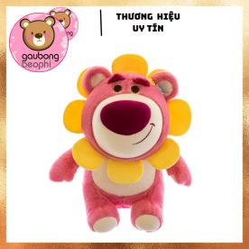 THÚ BÔNG GẤU DÂU NGỒI MẶT HOA HÀNG CAO CẤP