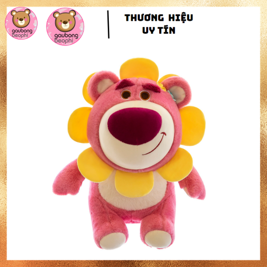 THÚ BÔNG GẤU DÂU NGỒI MẶT HOA HÀNG CAO CẤP